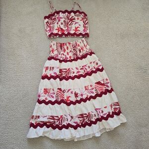 CAROLINE CONSTAS Linen Scalloped 2 Piece Skirt Set Size Medium